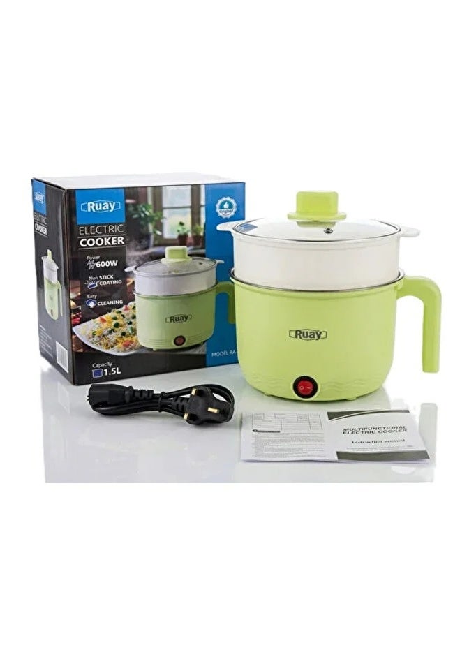 Ruay 1.5L Mini Electric Cooker, Rice and Pasta Steamer, Double Layer Hot Pot, Kitchen Gadget - Image 1