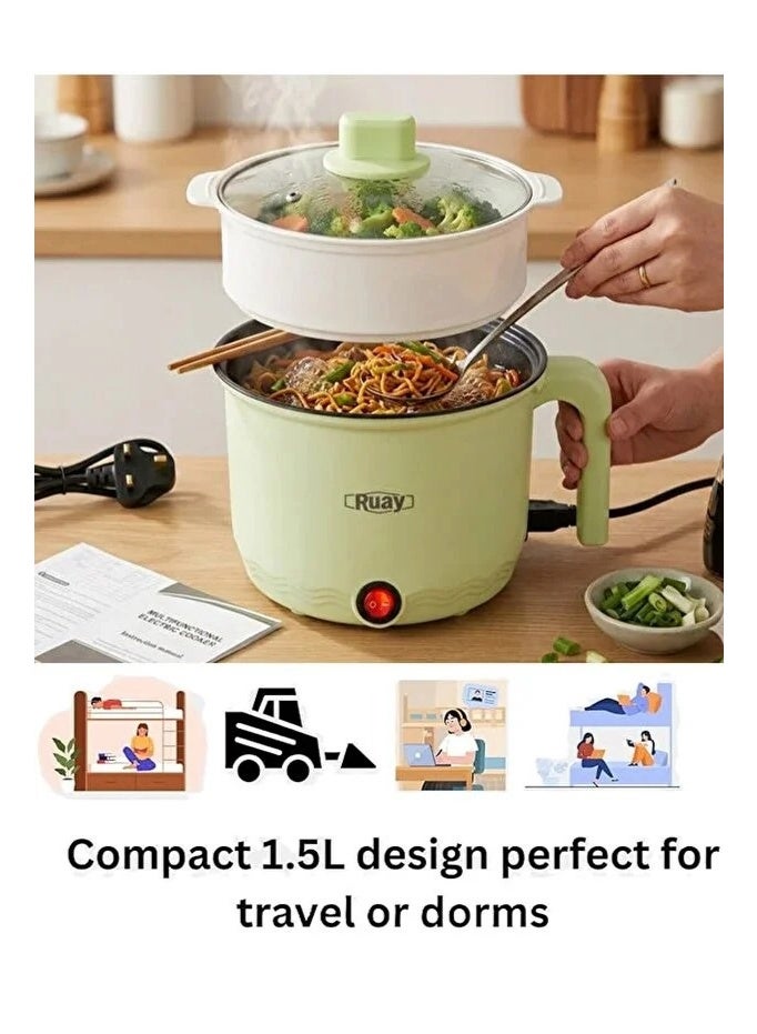 Ruay 1.5L Mini Electric Cooker, Rice and Pasta Steamer, Double Layer Hot Pot, Kitchen Gadget - Image 5
