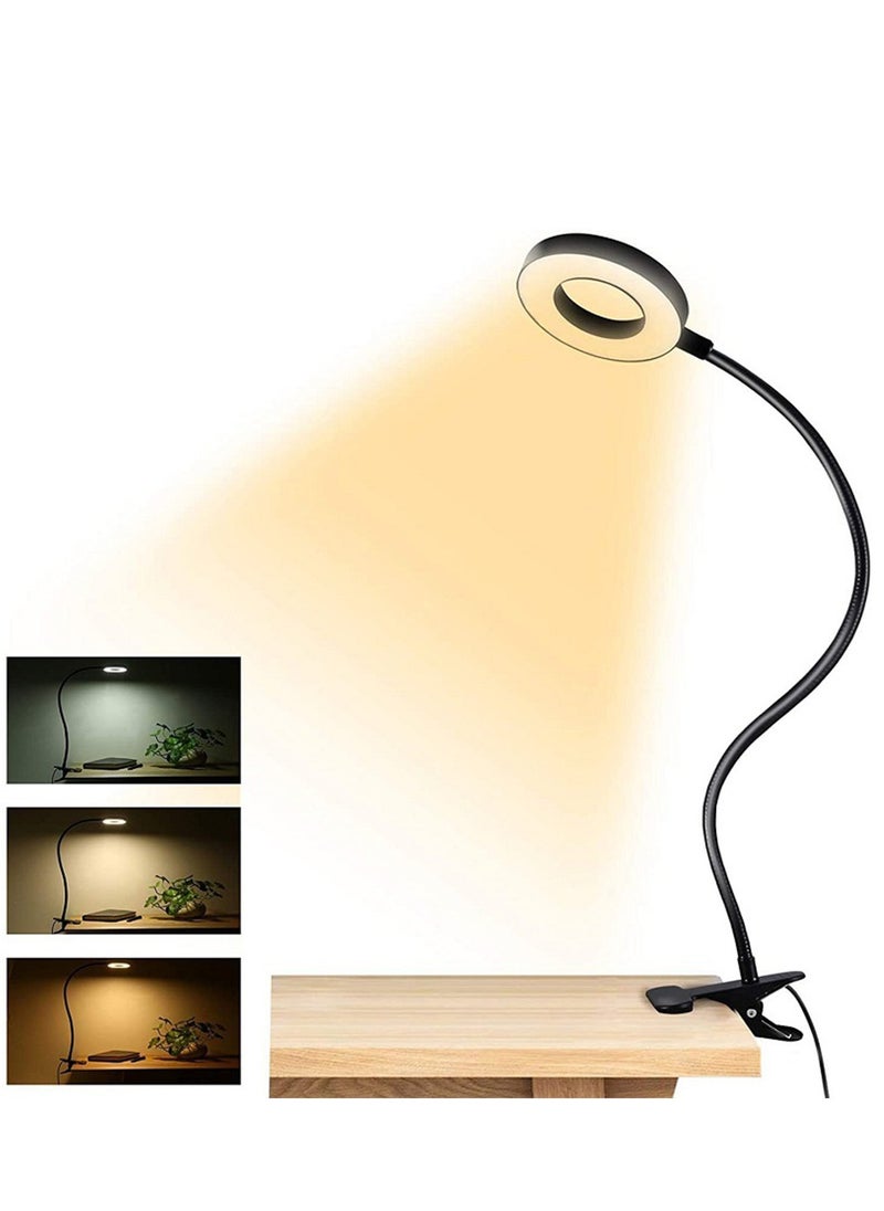 Furtey - LED Desk Lamp with USB Adapter【3 Color Modes 10 Brightness】Eye Caring Clip on Clamp Light , 50cm Flexible Gooseneck Book Ring Light for Gaming/Video Conference/Reading , Clip on Table , Headboard - Image 1