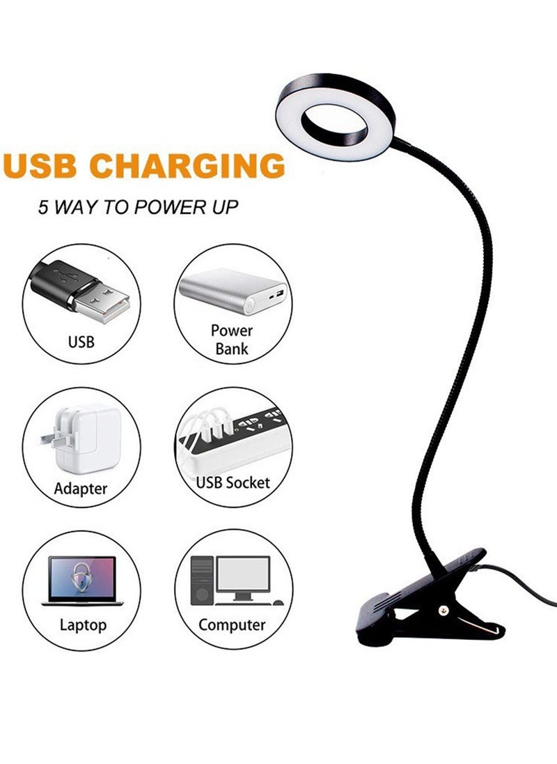 Furtey - LED Desk Lamp with USB Adapter【3 Color Modes 10 Brightness】Eye Caring Clip on Clamp Light , 50cm Flexible Gooseneck Book Ring Light for Gaming/Video Conference/Reading , Clip on Table , Headboard - Image 1