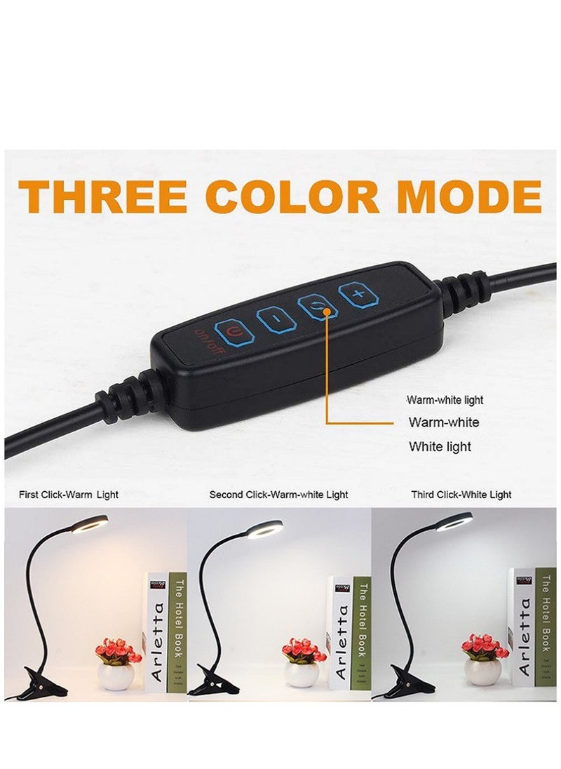 Furtey - LED Desk Lamp with USB Adapter【3 Color Modes 10 Brightness】Eye Caring Clip on Clamp Light , 50cm Flexible Gooseneck Book Ring Light for Gaming/Video Conference/Reading , Clip on Table , Headboard - Image 1