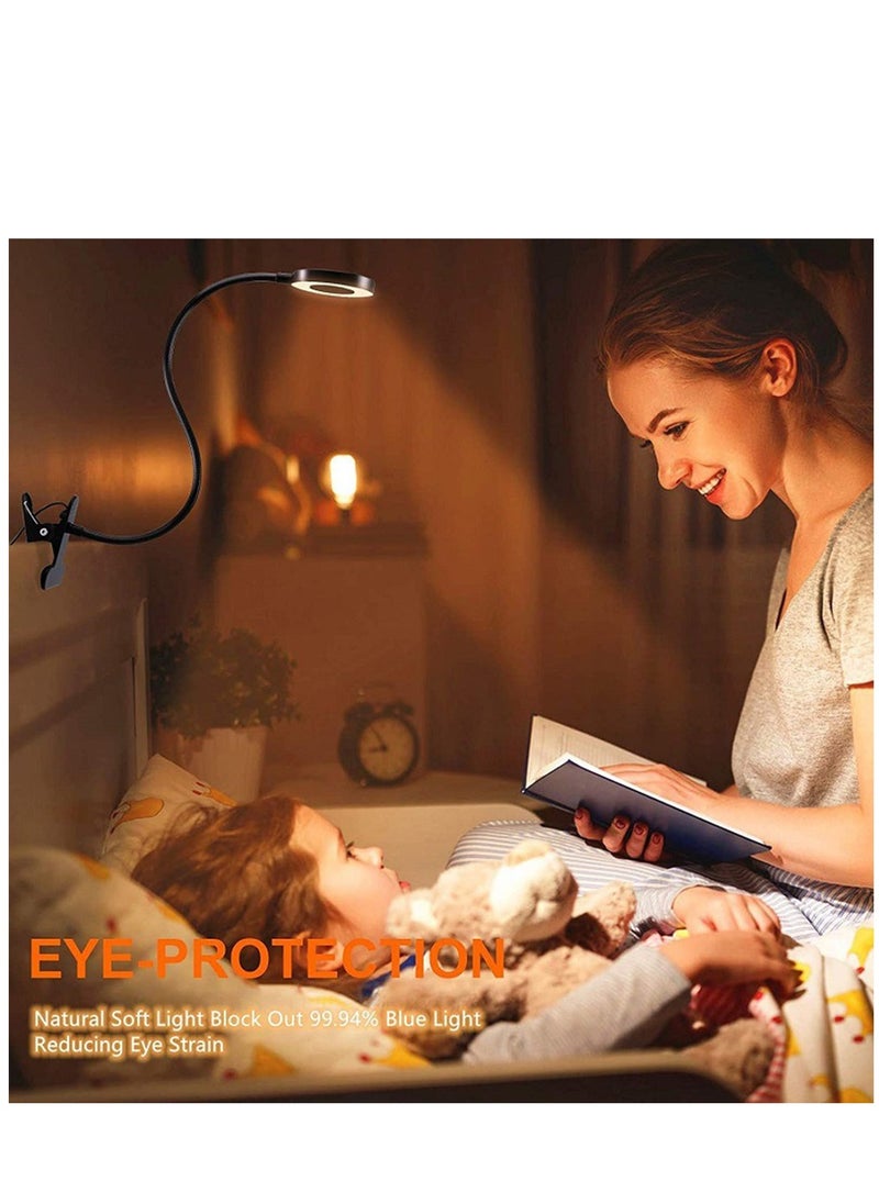 Furtey - LED Desk Lamp with USB Adapter【3 Color Modes 10 Brightness】Eye Caring Clip on Clamp Light , 50cm Flexible Gooseneck Book Ring Light for Gaming/Video Conference/Reading , Clip on Table , Headboard - Image 1