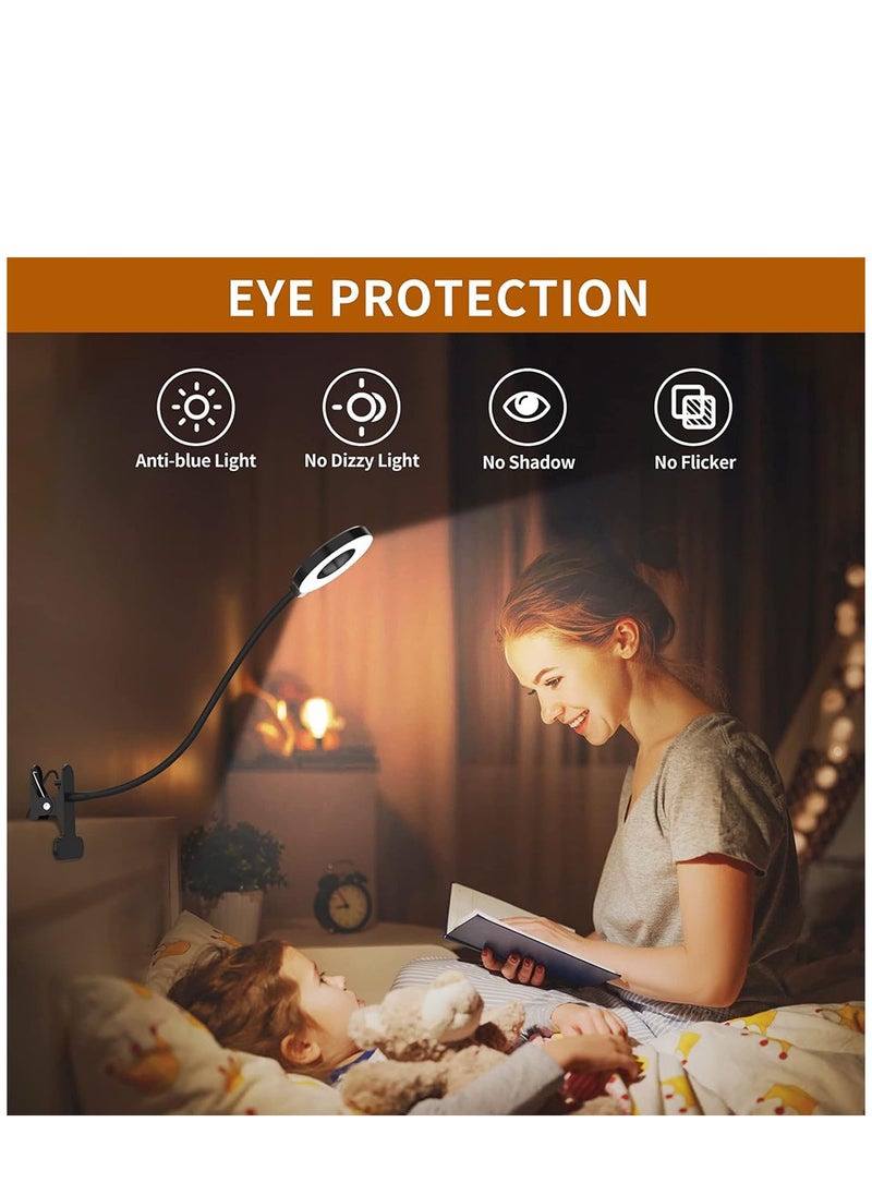 Furtey - LED Desk Lamp with USB Adapter【3 Color Modes 10 Brightness】Eye Caring Clip on Clamp Light , 50cm Flexible Gooseneck Book Ring Light for Gaming/Video Conference/Reading , Clip on Table , Headboard - Image 1