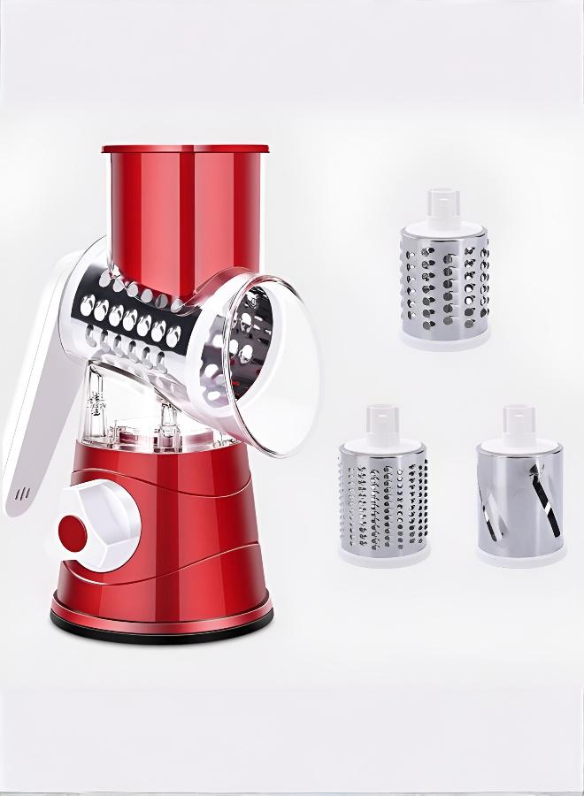 Three-in-One Multi-Function Manual Rotary Vegetable Chopper and Grater (Red) - Image 1