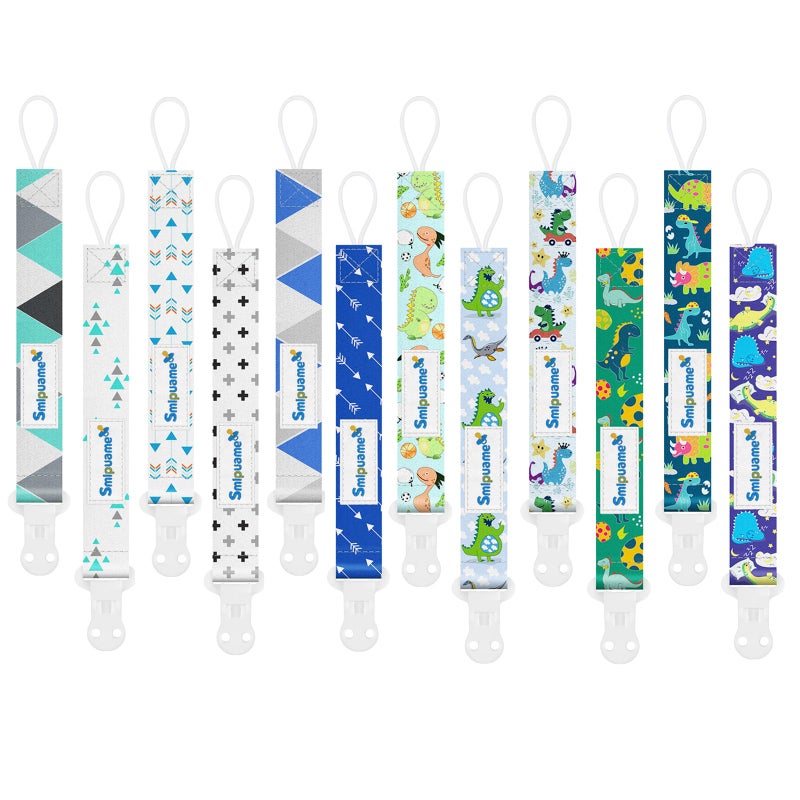 Smlpuame Baby Pacifier Clip for Boys,12 Pack Stylish Binky Clips Strap,Paci Holder with Clips Universal Lightweight Fits Most Pacifiers Teeher Toy Teething Ring Soothie,Baby Gifts - Image 1