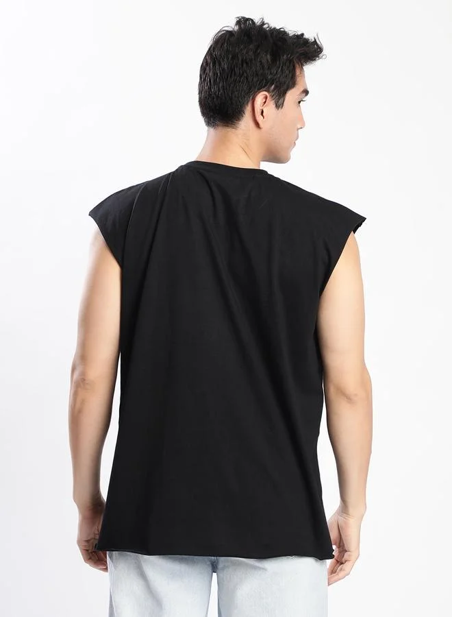 Styli Men Black Sleeveless Oversized T-Shirt By Bene Kleed