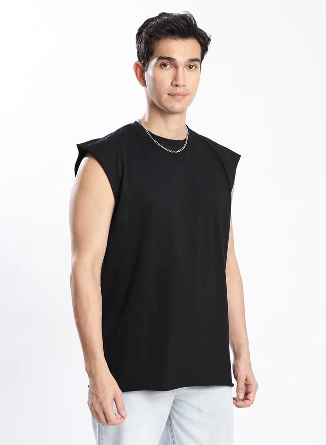 Styli Men Black Sleeveless Oversized T-Shirt By Bene Kleed