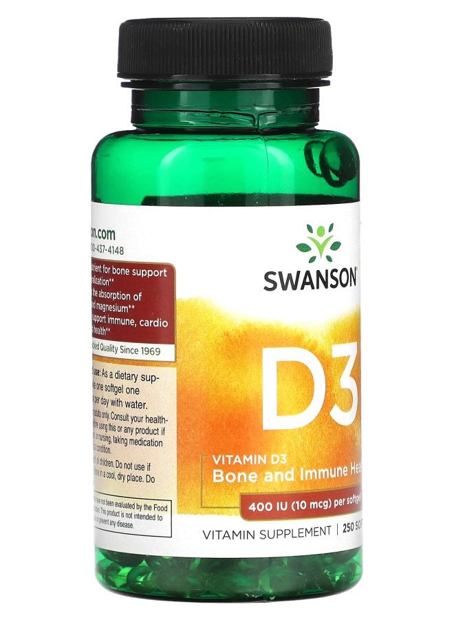 SWANSON فيتامين د3 10 ميكروغرام (400 وحدة دولية) 250 كبسولة لينة - Image 2