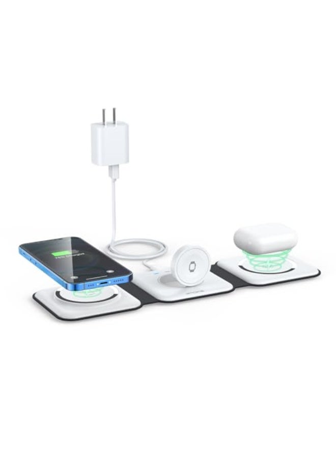 NIBEMINENT Wireless Charger 3 in 1,Magnetic Travel Wireless Charging Station Multiple Devices,GaN 3 in 1 Charging Station,Compatible for iPhone16/15/14/13/Pro/Max,iWatch,AirPods4/3/2/Pro(Adapter Includes) - Image 1
