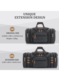 Gonex Gonex Canvas Duffle Bag for Travel 60L Expandable Duffel Weekend Overnight Bag men (Dark Gray)  - Image 3