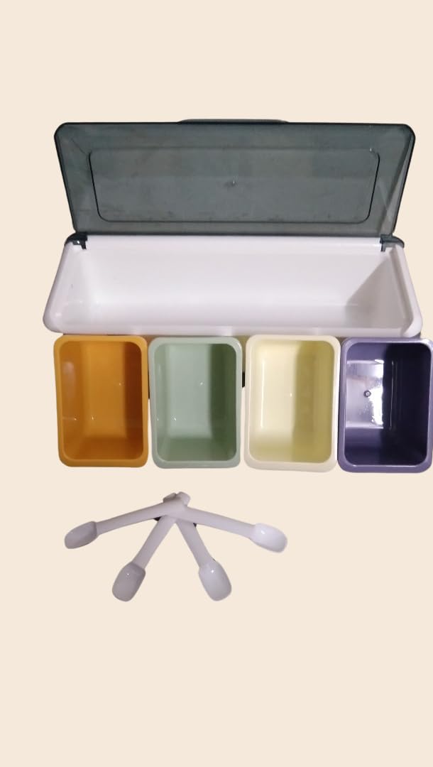 skyzone Masala Box Set for Kitchen Spice Container with Spoon for Dry Fruits Vegetable 4 Compartment Rack, Air-Tight Storage Organizer and Hygienic Heavy Use in Homes,Restaurants (Multicolour) - Image 5