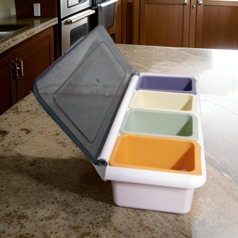 skyzone Masala Box Set for Kitchen Spice Container with Spoon for Dry Fruits Vegetable 4 Compartment Rack, Air-Tight Storage Organizer and Hygienic Heavy Use in Homes,Restaurants (Multicolour) - Image 3
