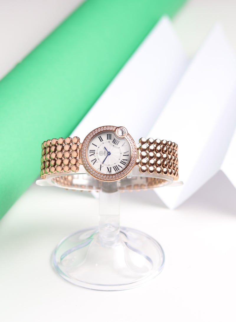 Caba Women's Watch, Studded Zircon Stones, Elegant Design of Watch Strap, Roman numerals, White Dial, Water Resistant And Rust Resistant, Stainless Steel, Copper -3106912SLR - Image 3
