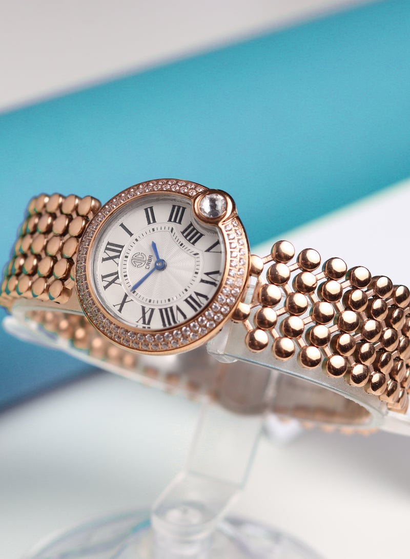 Caba Women's Watch, Studded Zircon Stones, Elegant Design of Watch Strap, Roman numerals, White Dial, Water Resistant And Rust Resistant, Stainless Steel, Copper -3106912SLR - Image 2