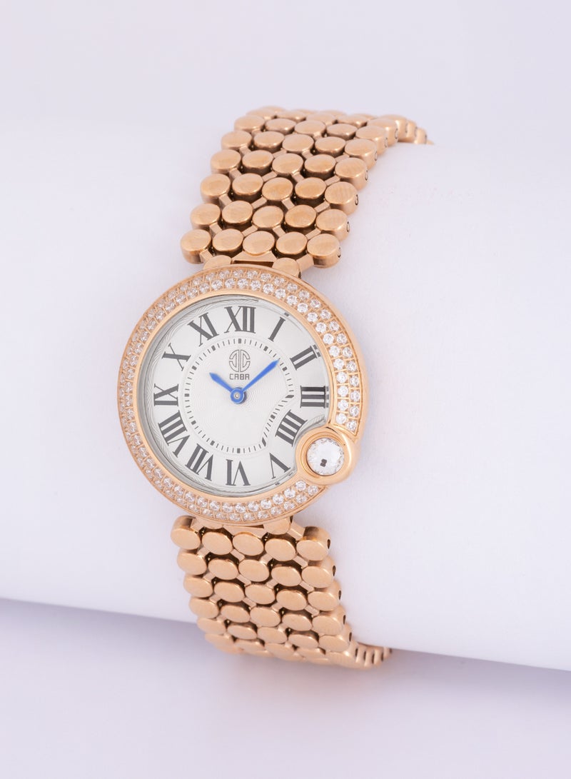 Caba Women's Watch, Studded Zircon Stones, Elegant Design of Watch Strap, Roman numerals, White Dial, Water Resistant And Rust Resistant, Stainless Steel, Copper -3106912SLR - Image 4