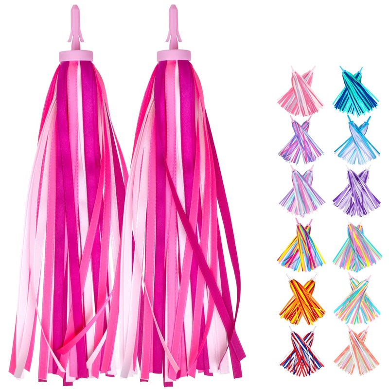 Mlurcu Bike Streamers for Girls 1 Pair, Bike Decorations Girls Bike Tassels, Kids Bike Accessories Scooter Bicycle Tricycle Handlebar Streamers Handle Bar Grips Accessories for Girls Boys (Pink) - Image 1