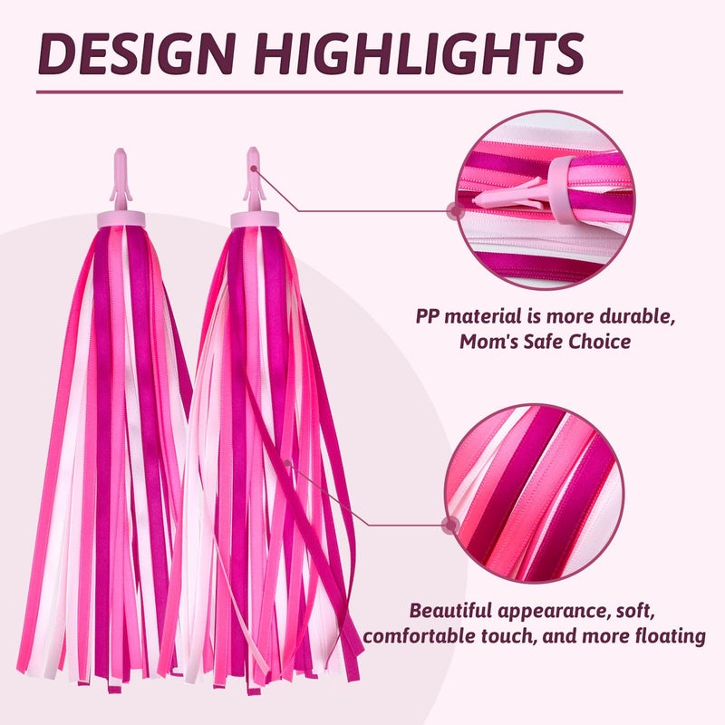 Mlurcu Bike Streamers for Girls 1 Pair, Bike Decorations Girls Bike Tassels, Kids Bike Accessories Scooter Bicycle Tricycle Handlebar Streamers Handle Bar Grips Accessories for Girls Boys (Pink) - Image 5