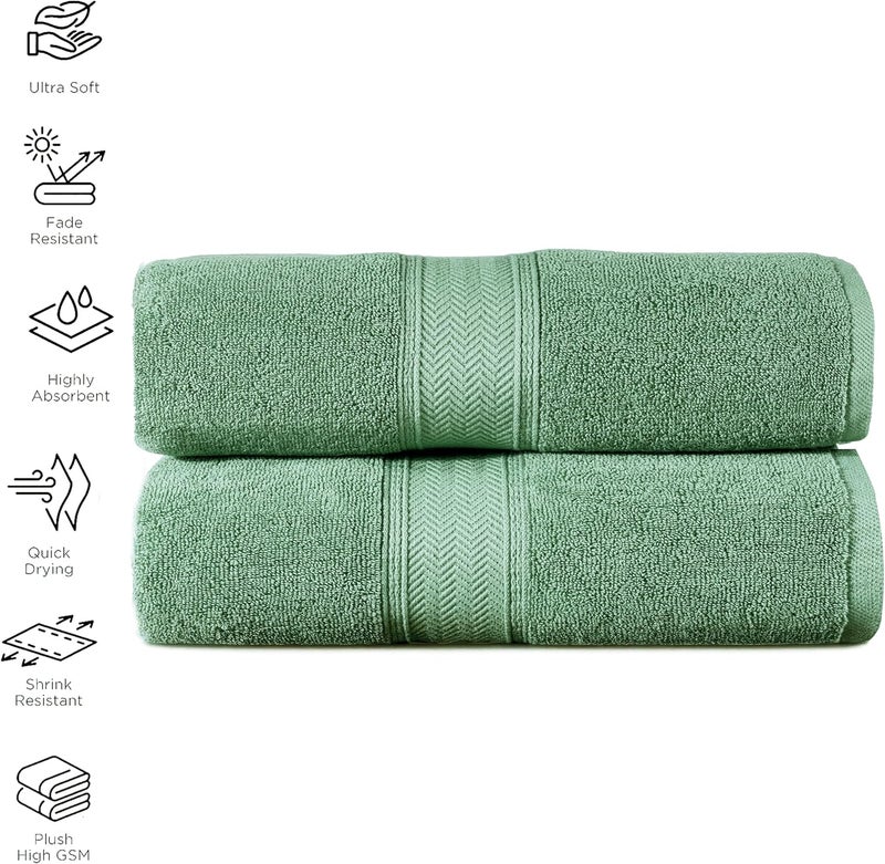 HILLFAIR 600 GSM- 40 x 80 Inches- 100% Cotton 2 Pc XXL Oversized Bath Towel Set- Soft Highly Absorbent Jumbo Bath Sheets Towels Sets- Quick Dry Oversized Sheets Towel Sets for Hotel Spa Pool- Sage - Image 3