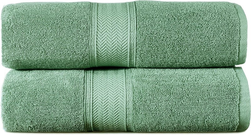 HILLFAIR 600 GSM- 40 x 80 Inches- 100% Cotton 2 Pc XXL Oversized Bath Towel Set- Soft Highly Absorbent Jumbo Bath Sheets Towels Sets- Quick Dry Oversized Sheets Towel Sets for Hotel Spa Pool- Sage - Image 1