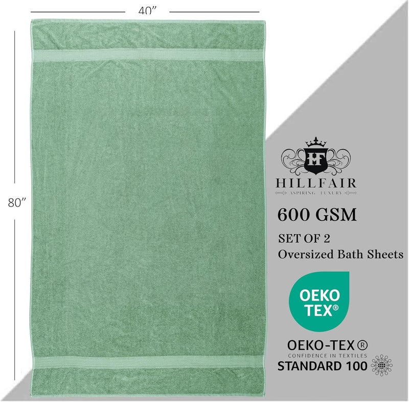 HILLFAIR 600 GSM- 40 x 80 Inches- 100% Cotton 2 Pc XXL Oversized Bath Towel Set- Soft Highly Absorbent Jumbo Bath Sheets Towels Sets- Quick Dry Oversized Sheets Towel Sets for Hotel Spa Pool- Sage - Image 2