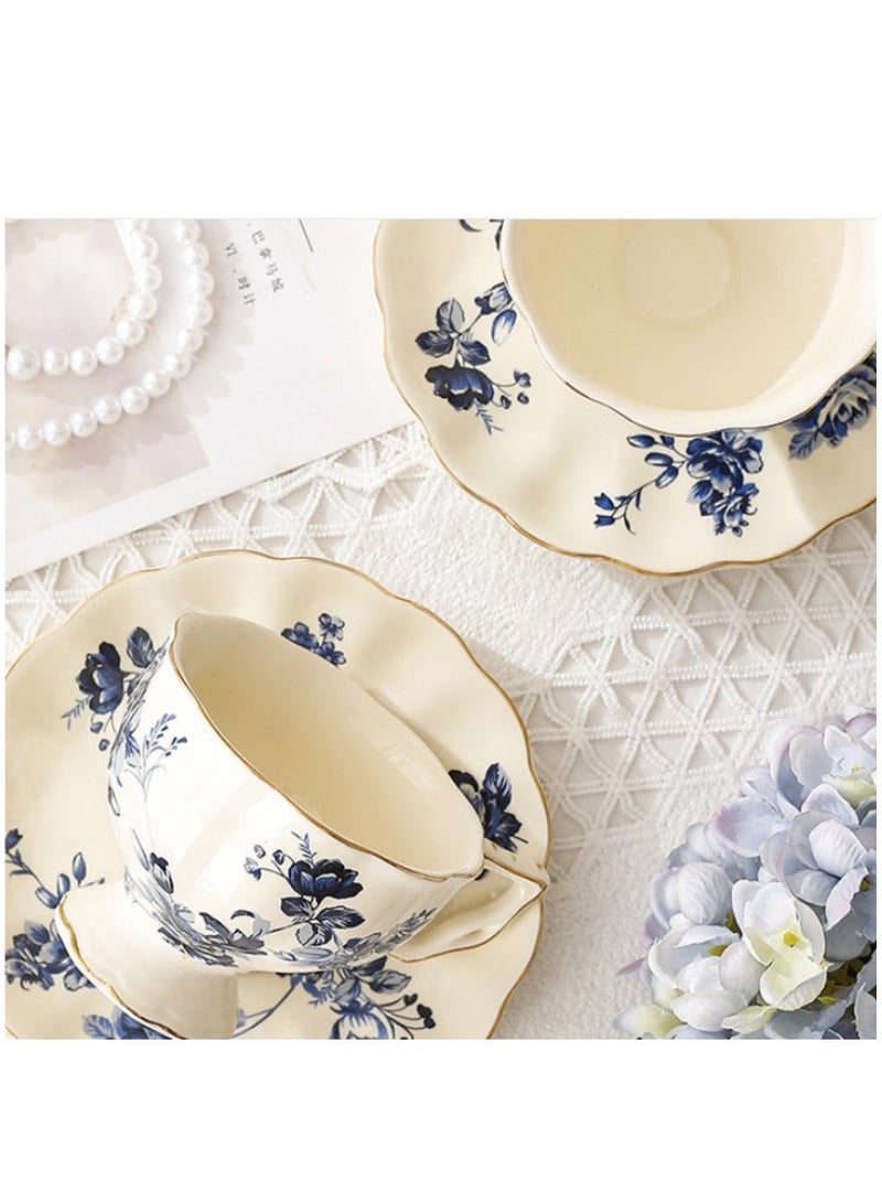 M MIAOYAN European retro coffee cup and saucer ceramic British Phnom Penh big mouth blue and white cup French restaurant bar home - Image 5