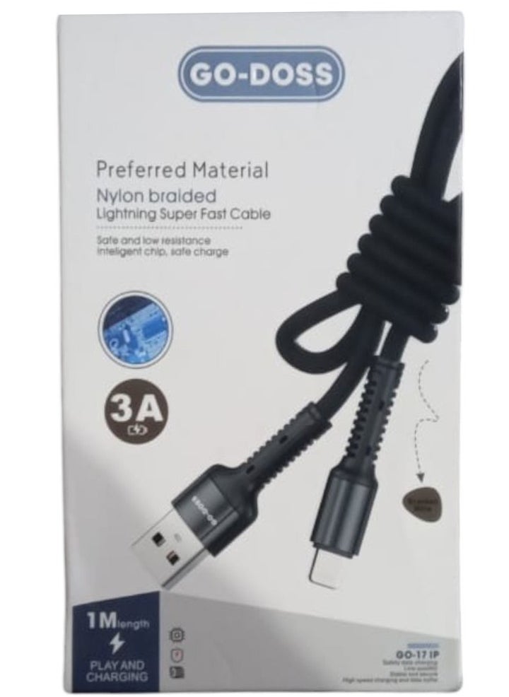 Generic Nylon Braided Lightning Super Fast Charging Cable 3A Output 1 Meter Length  - Image 1