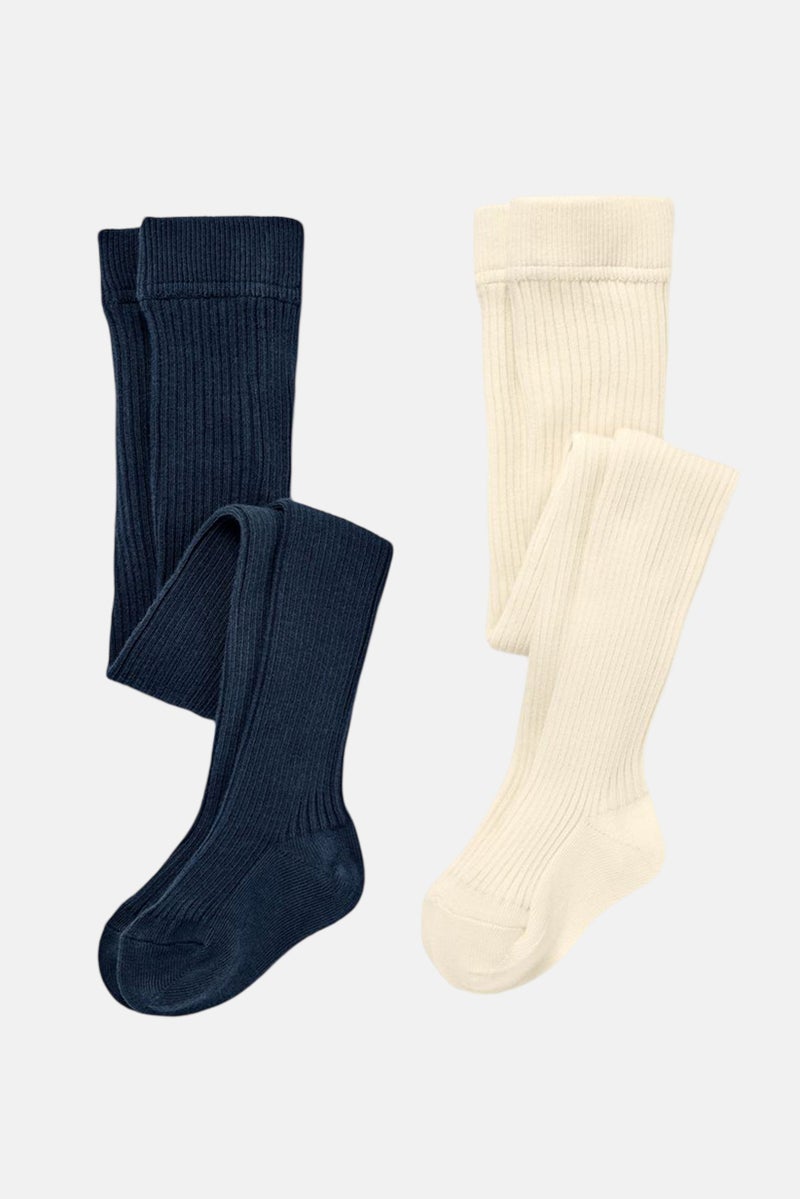Tchibo Kids Girl 2 Pcs Knitted Tights, White/Navy