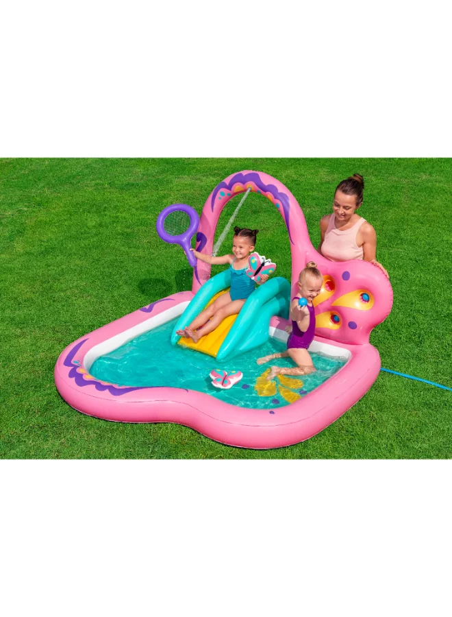 Bestway Bestway Butterfly Wonder Play Center for Kids, 71 in x 71 in x 46 in (1.80 m x 1.80 m x 1.17 m) Inflatable Water Play Pool with Slide, Butterfly Sprinkler, Ring Toss Game & Accessories, Ages 2+