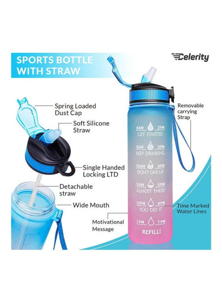 Celerity Motivational Water Bottle 900 ML With Time Marker & Straw multicolour 900 mlml - Image 2