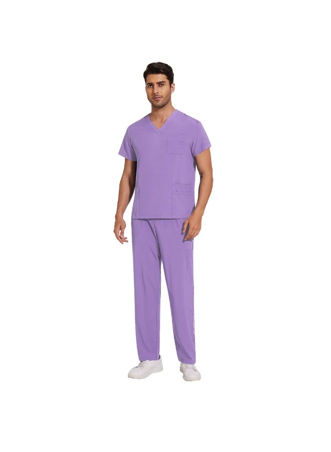 NIBEMINENT Scrubs Uniform Men Workwear Lab Work Clothes Uniforms Health Service Nursing Uniforms Short Sleeve V-neck Scrubs Tops+Pants Suit - Image 1