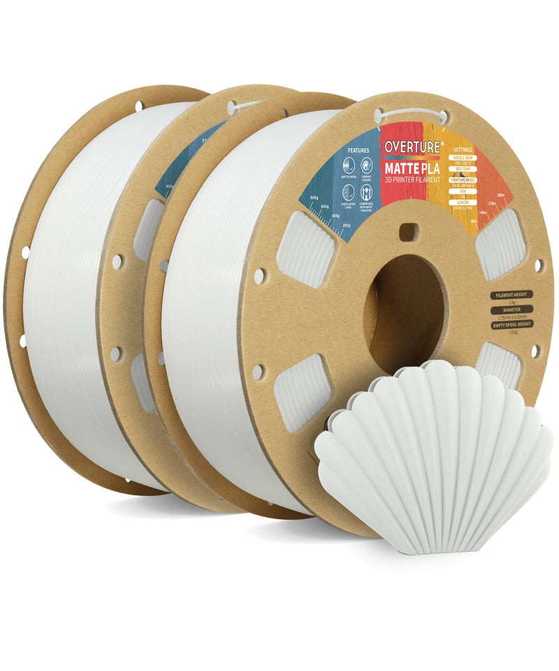 OVERTURE Matte PLA Filament 1.75mm,PLA Matte Filament 1.75mm,2kg Spool (4.4lbs),Dimensional Accuracy +/-0.03mm, Fit Most FDM Printer(Matte White*2) - Image 1