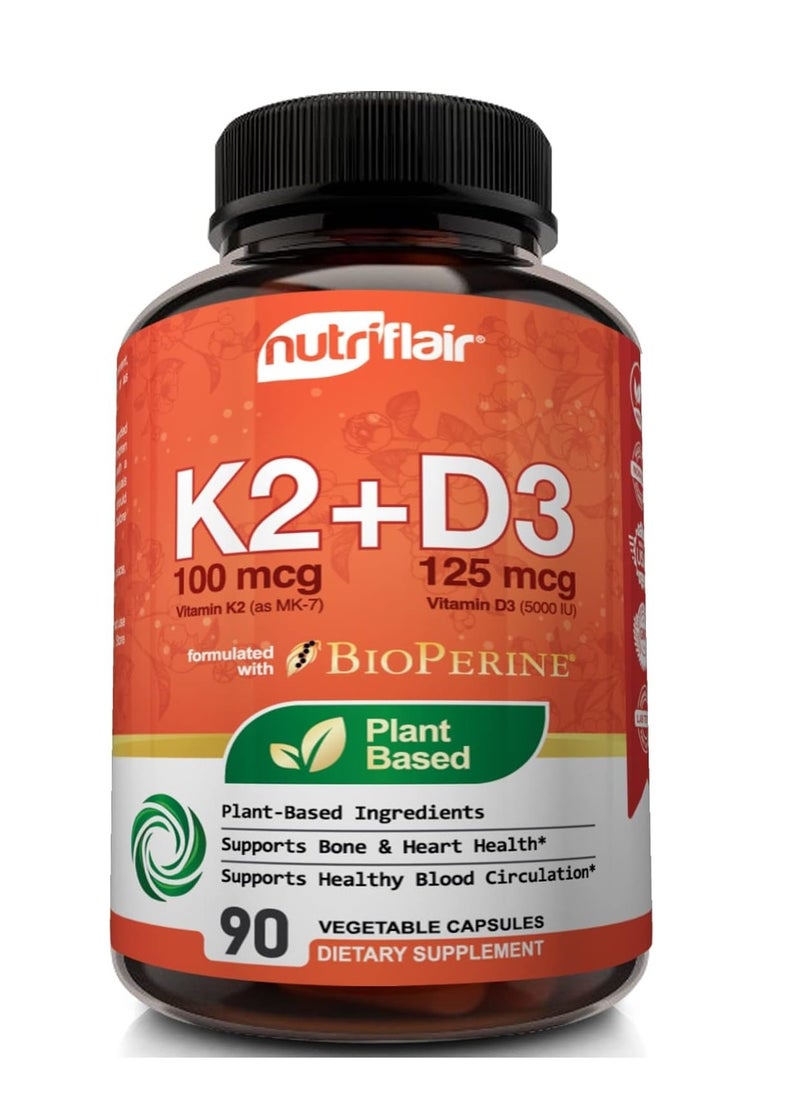 NutriFlair - Plant Based K2 (Mk7) With D3 Vitamins With Bioperine, 90 Capsules - Image 1