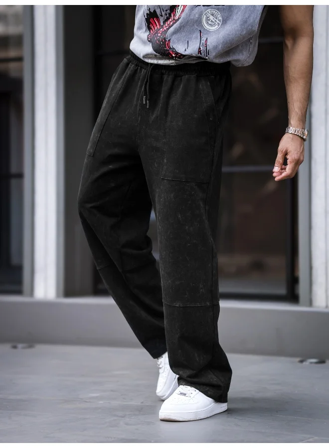 مانياك Maniac Mens Optic Acid Wash Black Cotton Baggy Fit Pant