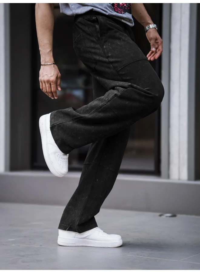 مانياك Maniac Mens Optic Acid Wash Black Cotton Baggy Fit Pant