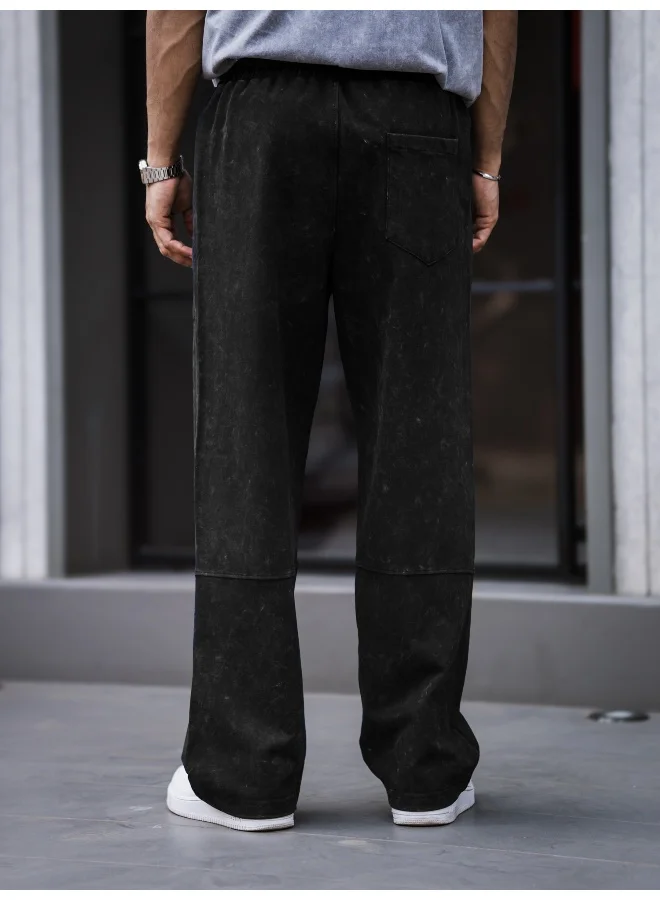 مانياك Maniac Mens Optic Acid Wash Black Cotton Baggy Fit Pant