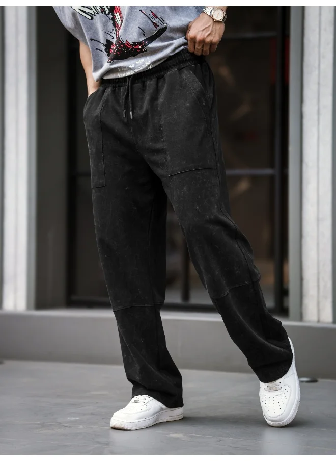 Maniac Maniac Mens Optic Acid Wash Black Cotton Baggy Fit Pant