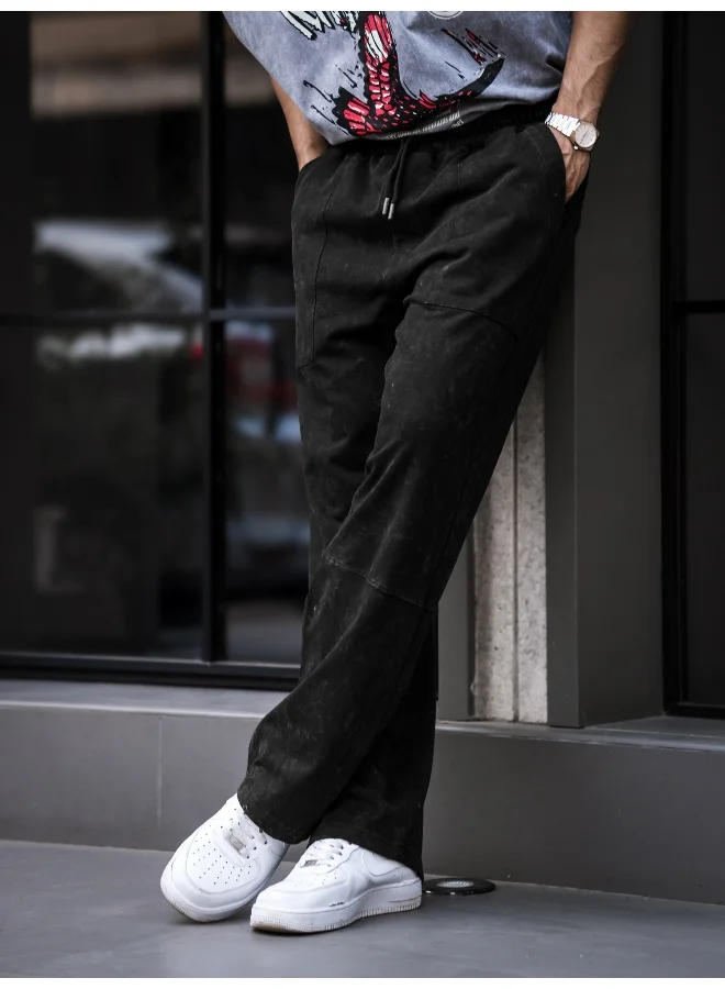 مانياك Maniac Mens Optic Acid Wash Black Cotton Baggy Fit Pant