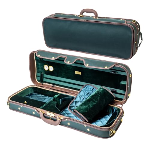 M MI & VI MIVI AW9001 Professional Hard Wood Oblong Viola Case Full Size Luxury Silk Interior HighDensity Hygrometer Thermometer Adjustable 15 to 165 Violas Green - Image 1