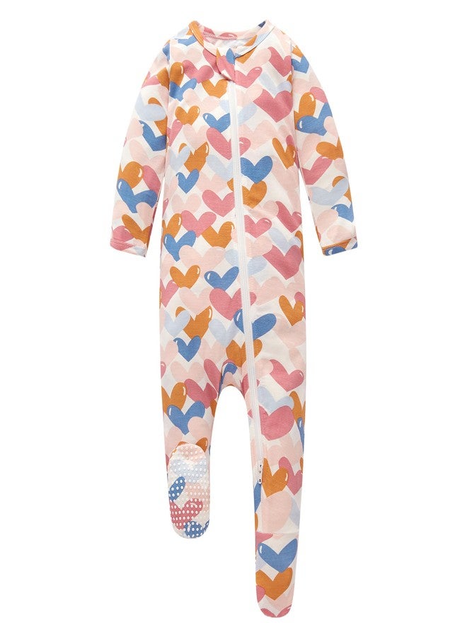 Owlivia Rayon Made from Bamboo Footie Pajamas, Baby Boy Girl Sleep 'N Play, Zip Front Footed Sleeper Pjs(12-18 Months, Colorful Heart) - Image 1