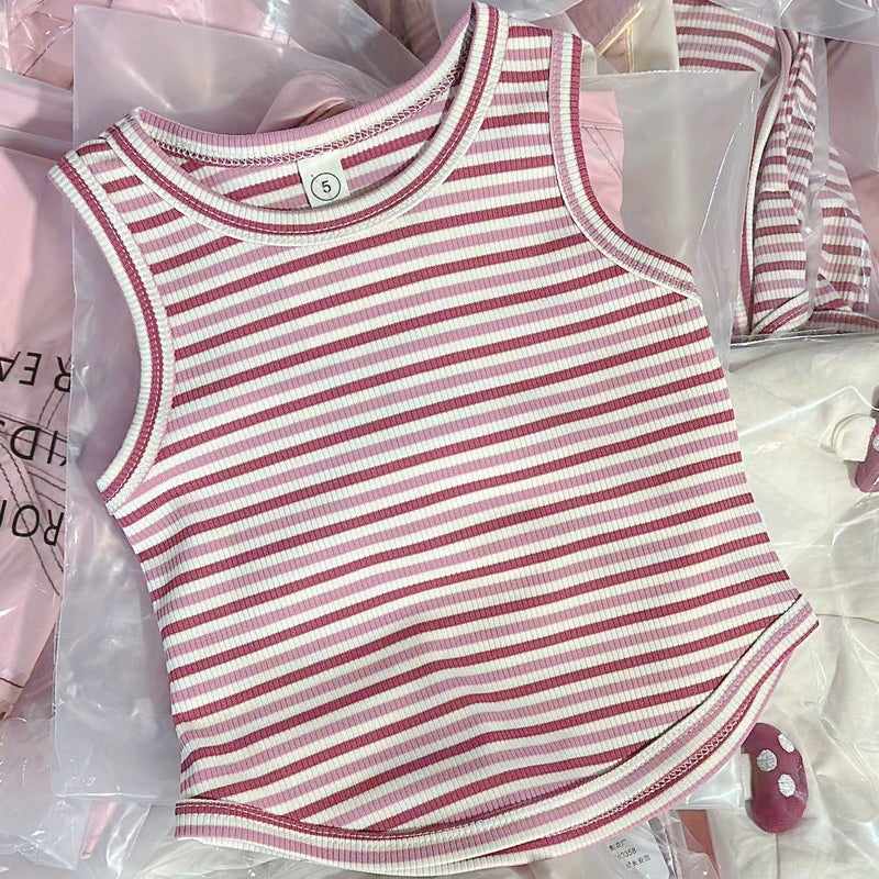 Girls overalls suit 2023 new childrens baby Summer striped vest overalls L580 L55216 striped top 
