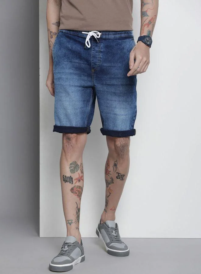Men Regular Fit Solid Mid-Rise Denim Shorts