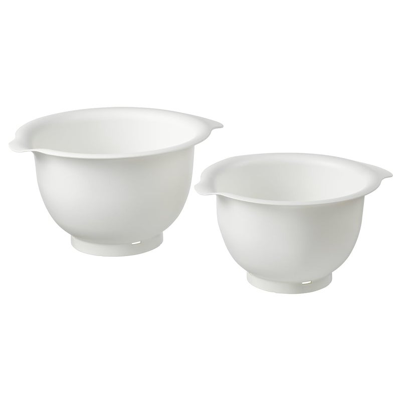 BS Case Ikeaa VISPAD Mixing Bowls with NonSlip Base Set of 2Polypropylene Plastic Microwave and Freezer Safe White  - Image 1