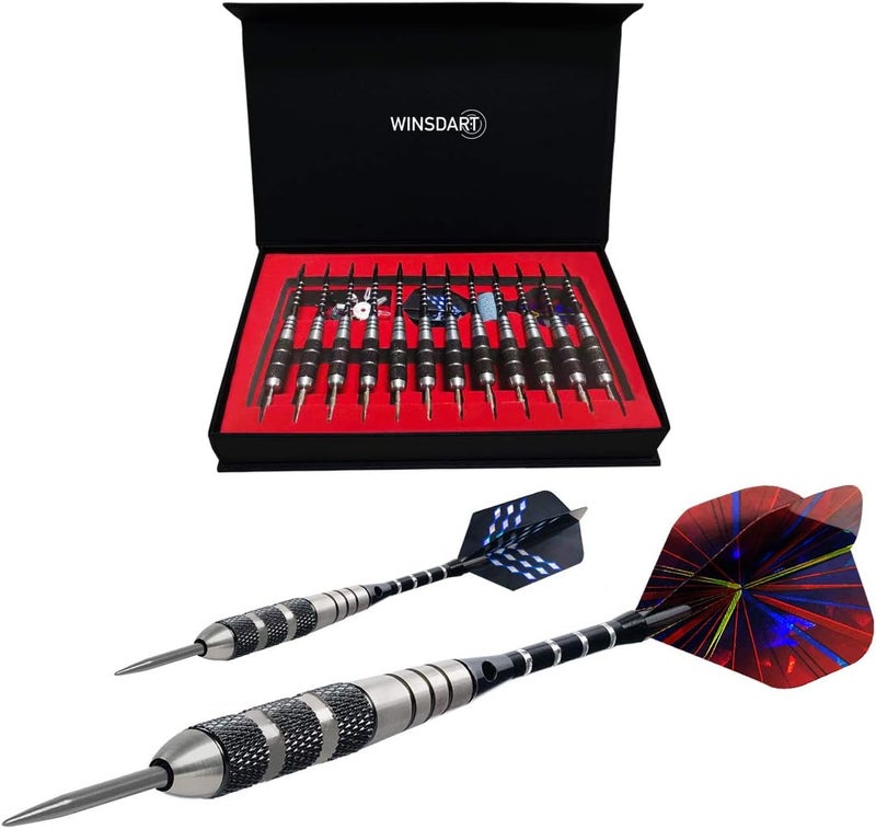 Wsdart Darts Metal Tip Set Professional Metal Darts for Dartboard Steel Tip Darts with Nonslip Iron Barrel Aluminum Dart Shafts,Extra Flights,Dart Sharpener,Gift Box - Image 1