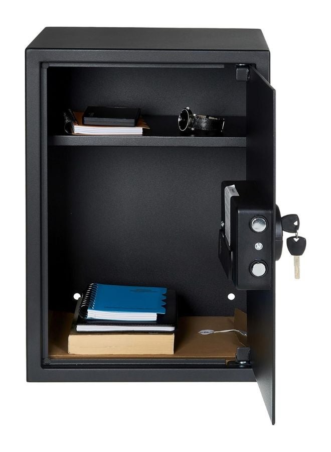 خزنة إلكترونية منزلية من الفولاذ مزودة بقفل لوحة مفاتيح رقمية قابل للبرمجة لتخزين المجوهرات والأموال والأشياء الثمينة، سعة 51 لترًا، أبعادها 35 سم عرضًا × 33 سم عمقًا × 50 سم ارتفاعًا، لونها أسود - Image 4