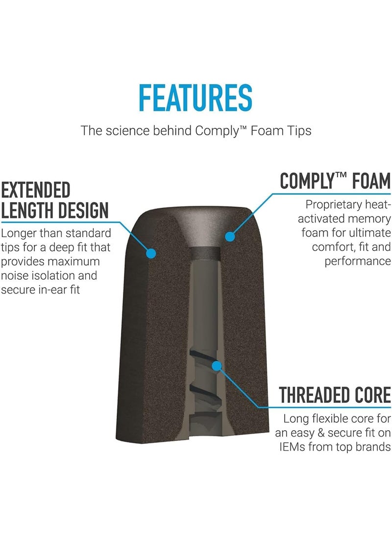 COMPLY Comply Foam Ear Tips Designed for NuForce, ISOtunes PRO, Q-Jays, Etymotic Research, Westone & Shure, Assorted S, M & L, 3 Pairs, Black - Memory Foam Earbud Replacement Tips, Made in The USA  - Image 4