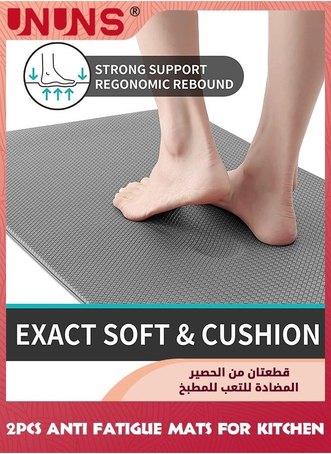UNUNS Kitchen Mats,2 PCS Waterproof Non-slip Anti Fatigue Mats Cushioned For Floor,Ergonomic Comfort Standing Runner Rug Floor Mat Set Home Office Laundry Room,8mm Thick,45x75cm,45x120cm,Grey  - Image 3