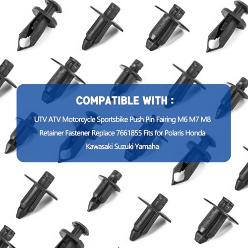 Xislet 120pcs Plastic Fender Clips Body Rivets Compatible with UTV ATV Motorcycle Sportsbike Push Pin Fairing M6 M7 M8 Retainer Fastener Replace 7661855 Fits for Polaris Honda Suzuki Yamaha - Image 3