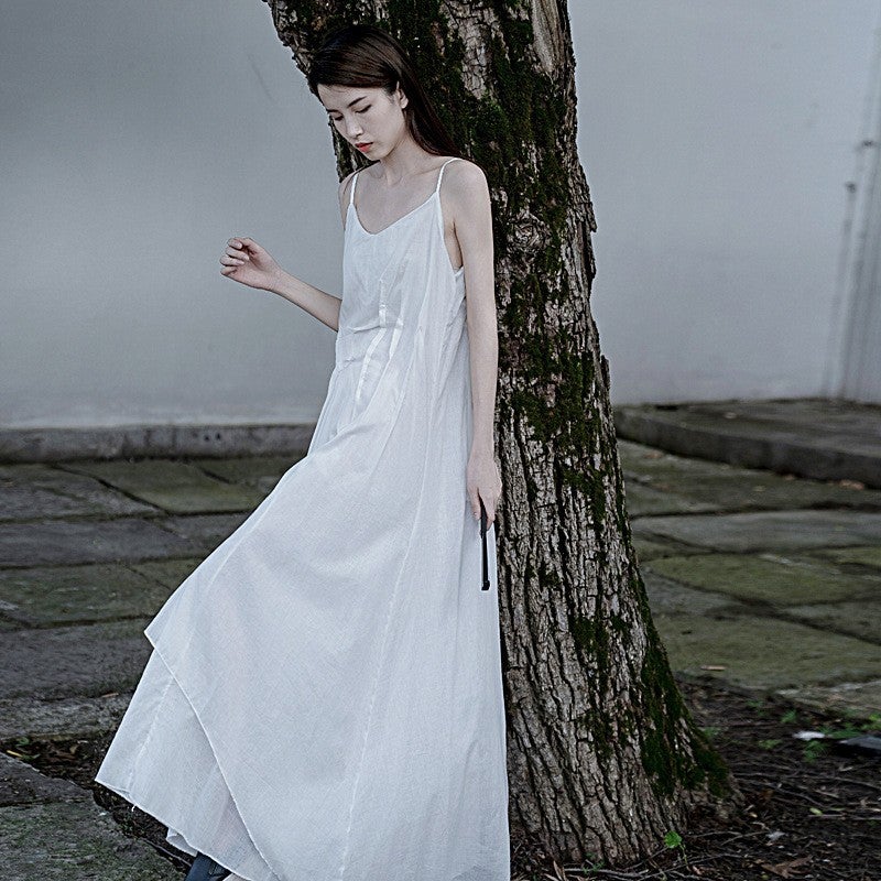 Attributed to the dust small warm homemade art all-match spray-dyed suspender long skirt two-color White