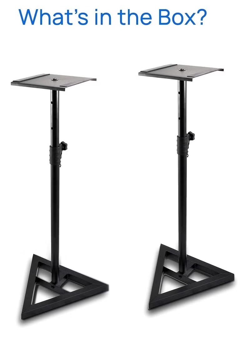 XiuWoo - Speaker Stand 2 Pack, Telescoping Height Adjustable from 70-110cm, High Heavy Duty Three-point Triangle Base with 22cm Square Platform, Black - Image 1