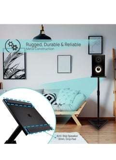 XiuWoo Speaker Stand 2 Pack, Telescoping Height Adjustable from 70-110cm, High Heavy Duty Three-point Triangle Base with 22cm Square Platform, Black  - Image 4